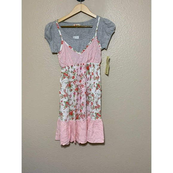 Olsenboye Dresses & Skirts - Olsenboye Gray Pink Floral Twofer Dress Size M